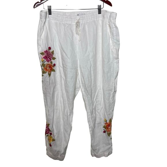 JW Johnny Was white linen pants with floral embroidery sz XL - Picture 1 of 6